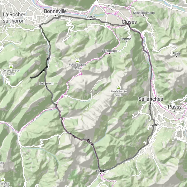 Miniature de la carte de l'inspiration cycliste "Aventure alpine inoubliable" dans la Rhône-Alpes, France. Générée par le planificateur d'itinéraire cycliste Tarmacs.app