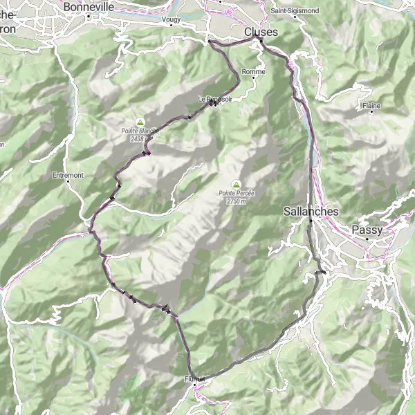 Miniaturní mapa "Cyklostezka kousek od Combloux" inspirace pro cyklisty v oblasti Rhône-Alpes, France. Vytvořeno pomocí plánovače tras Tarmacs.app