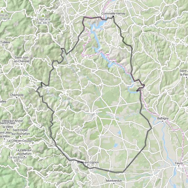 Miniaturní mapa "Náročná trasa s panoramatickými výhledy" inspirace pro cyklisty v oblasti Rhône-Alpes, France. Vytvořeno pomocí plánovače tras Tarmacs.app