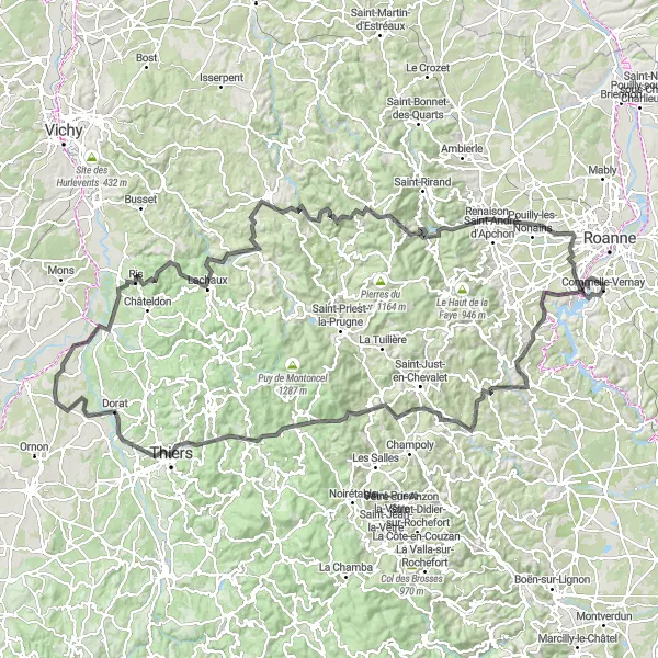 Miniaturní mapa "Silniční Cyklostezka kolem Belvédère" inspirace pro cyklisty v oblasti Rhône-Alpes, France. Vytvořeno pomocí plánovače tras Tarmacs.app