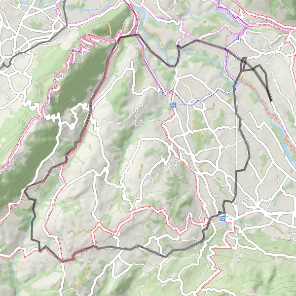 Map miniature of "Scenic Road Loop through Col d’Évires and Mont Gosse" cycling inspiration in Rhône-Alpes, France. Generated by Tarmacs.app cycling route planner