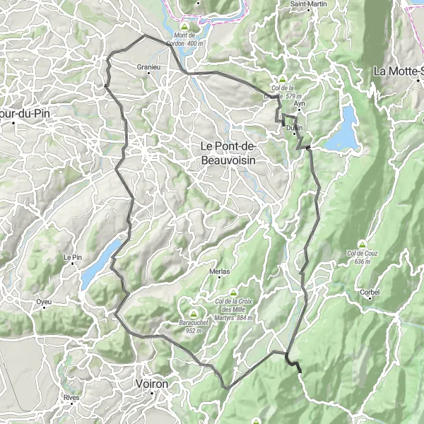 Miniaturekort af cykelinspirationen "Udfordrende Road Route nær Corbelin" i Rhône-Alpes, France. Genereret af Tarmacs.app cykelruteplanlægger