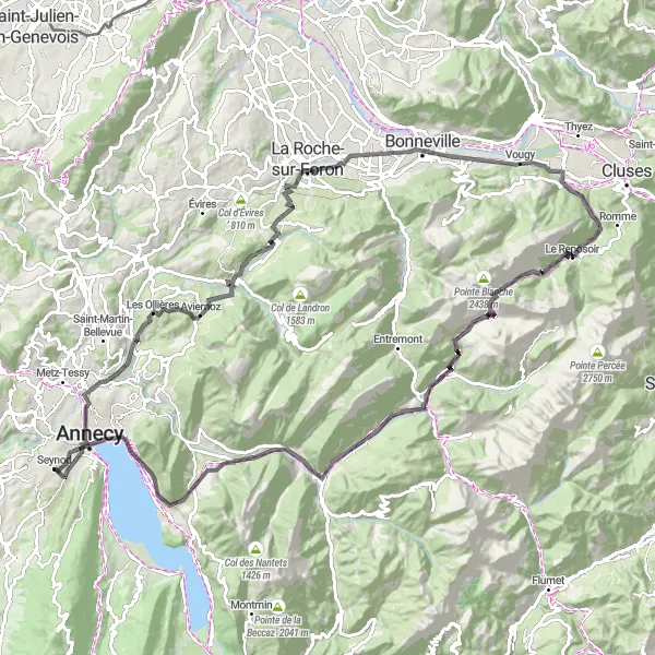 Miniaturekort af cykelinspirationen "Udfordrende bjergpanoramaer og historiske byer" i Rhône-Alpes, France. Genereret af Tarmacs.app cykelruteplanlægger