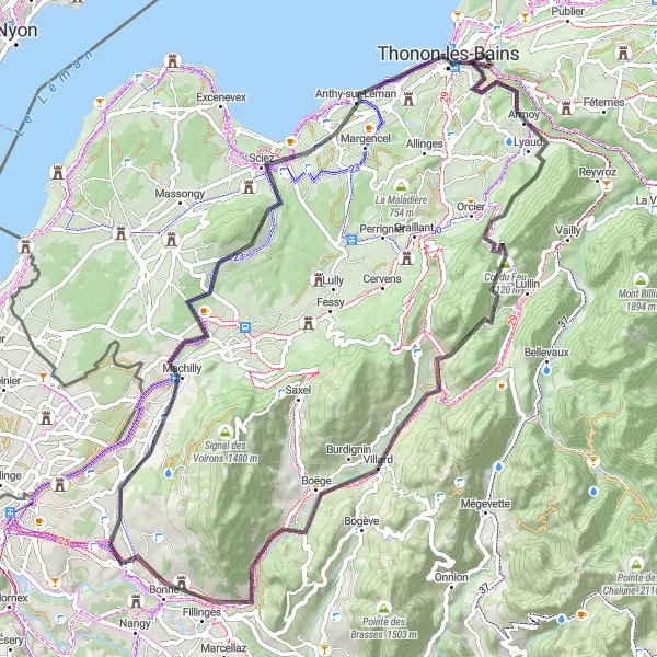 Miniature de la carte de l'inspiration cycliste "La route des Alpages" dans la Rhône-Alpes, France. Générée par le planificateur d'itinéraire cycliste Tarmacs.app