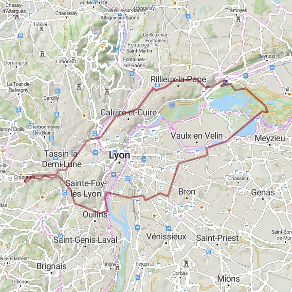 Map miniature of "Countryside Gravel Escape" cycling inspiration in Rhône-Alpes, France. Generated by Tarmacs.app cycling route planner