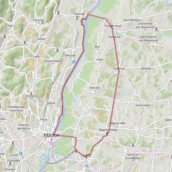 Miniaturní mapa "Gravelová trasa okolo Crottetu" inspirace pro cyklisty v oblasti Rhône-Alpes, France. Vytvořeno pomocí plánovače tras Tarmacs.app