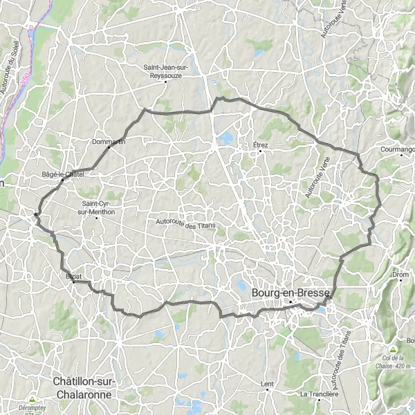 Zemljevid v pomanjšavi "Raznolika cestna kolesarska pot v bližini Crotteta" kolesarske inspiracije v Rhône-Alpes, France. Generirano z načrtovalcem kolesarskih poti Tarmacs.app