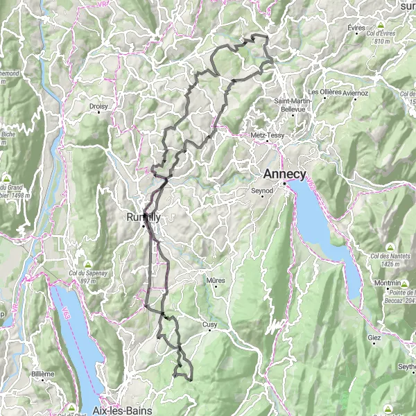 Miniatua del mapa de inspiración ciclista "Cruseilles - Mont Pelé" en Rhône-Alpes, France. Generado por Tarmacs.app planificador de rutas ciclistas