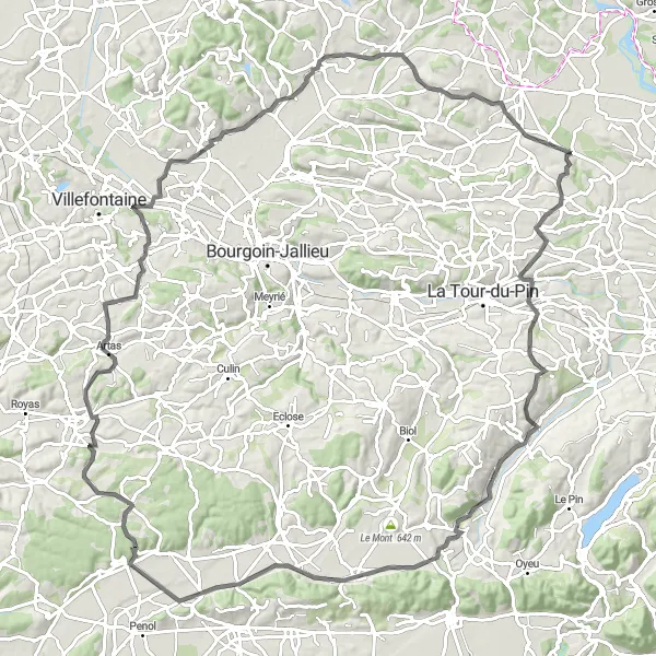 Miniatua del mapa de inspiración ciclista "Ruta de Ciclismo por Dolomieu - Curtin" en Rhône-Alpes, France. Generado por Tarmacs.app planificador de rutas ciclistas