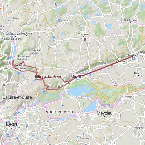 Karten-Miniaturansicht der Radinspiration "Erlebnisreiche Strecke nach Rillieux-la-Pape" in Rhône-Alpes, France. Erstellt vom Tarmacs.app-Routenplaner für Radtouren