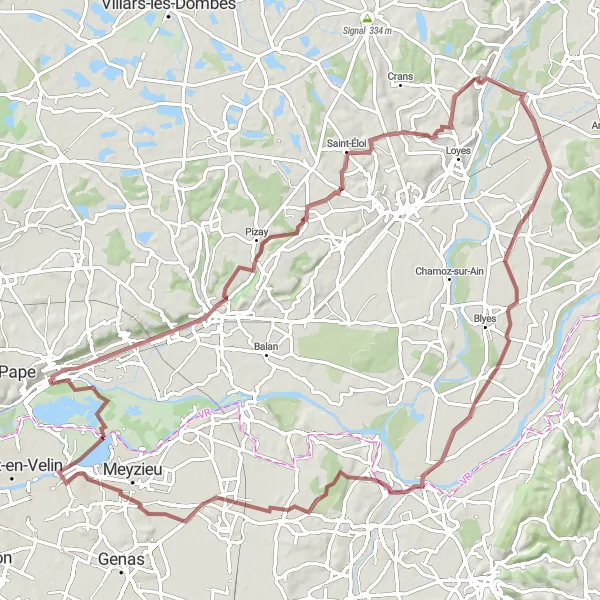 Miniaturní mapa "Gravel Rychle Dolu a Zion" inspirace pro cyklisty v oblasti Rhône-Alpes, France. Vytvořeno pomocí plánovače tras Tarmacs.app