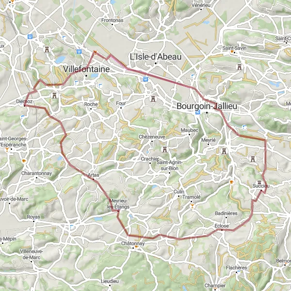 Map miniature of "Gravel Adventure" cycling inspiration in Rhône-Alpes, France. Generated by Tarmacs.app cycling route planner