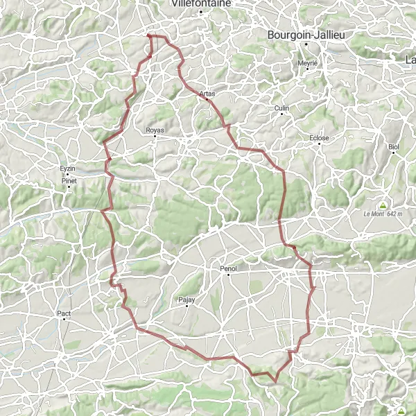 Map miniature of "Château Discovery" cycling inspiration in Rhône-Alpes, France. Generated by Tarmacs.app cycling route planner