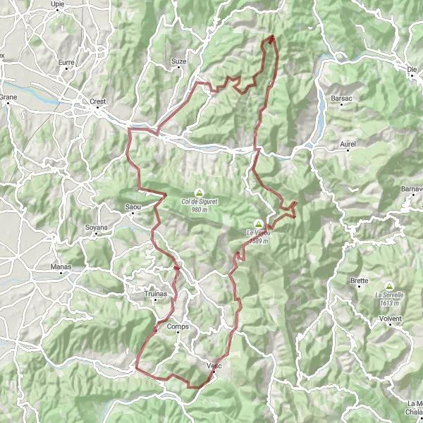 Miniatura mapy "Trasa szutrowa z Dieulefit" - trasy rowerowej w Rhône-Alpes, France. Wygenerowane przez planer tras rowerowych Tarmacs.app