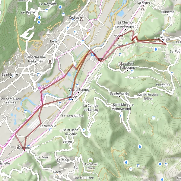 Miniaturekort af cykelinspirationen "Gruscykeltur til Crêt de Chazay" i Rhône-Alpes, France. Genereret af Tarmacs.app cykelruteplanlægger