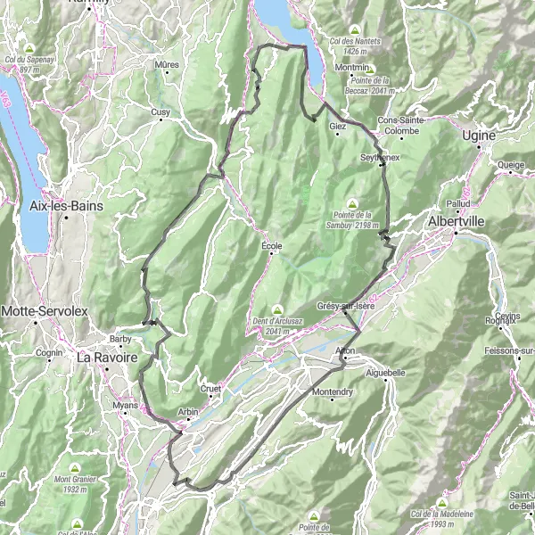 Miniatua del mapa de inspiración ciclista "Ruta de los Belledonnes - Doussard a Lathuile" en Rhône-Alpes, France. Generado por Tarmacs.app planificador de rutas ciclistas