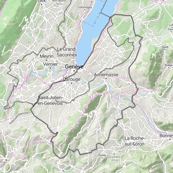 Map miniature of "The Mont Sion Challenge" cycling inspiration in Rhône-Alpes, France. Generated by Tarmacs.app cycling route planner