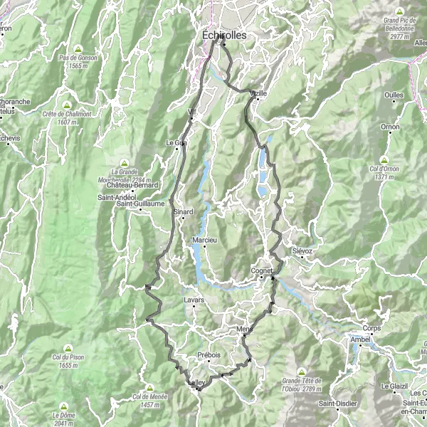 Map miniature of "Challenging Century Ride" cycling inspiration in Rhône-Alpes, France. Generated by Tarmacs.app cycling route planner