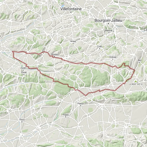 Map miniature of "The Scenic Tour de Estrablin" cycling inspiration in Rhône-Alpes, France. Generated by Tarmacs.app cycling route planner