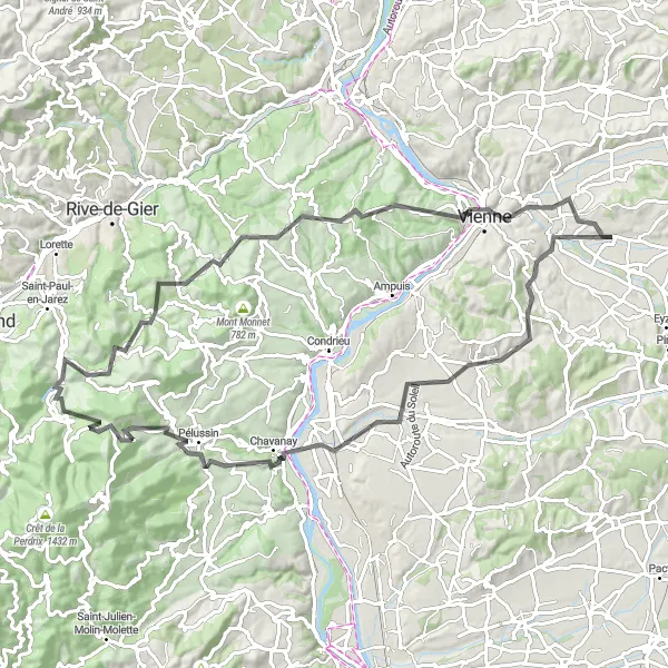 Map miniature of "Cycling through Natural Beauty" cycling inspiration in Rhône-Alpes, France. Generated by Tarmacs.app cycling route planner
