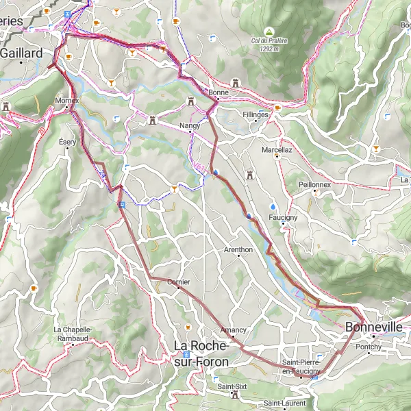 Miniature de la carte de l'inspiration cycliste "Boucle des Coteaux" dans la Rhône-Alpes, France. Générée par le planificateur d'itinéraire cycliste Tarmacs.app