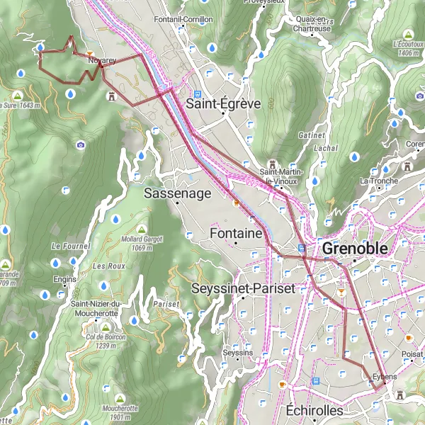 Miniatuurkaart van de fietsinspiratie "Avontuurlijke gravelroute naar Grenoble" in Rhône-Alpes, France. Gemaakt door de Tarmacs.app fietsrouteplanner