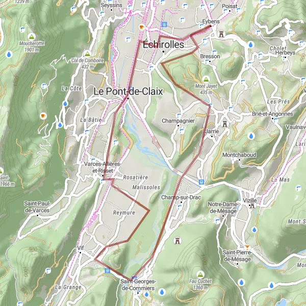 Miniatuurkaart van de fietsinspiratie "Gravelavontuur in de natuur" in Rhône-Alpes, France. Gemaakt door de Tarmacs.app fietsrouteplanner