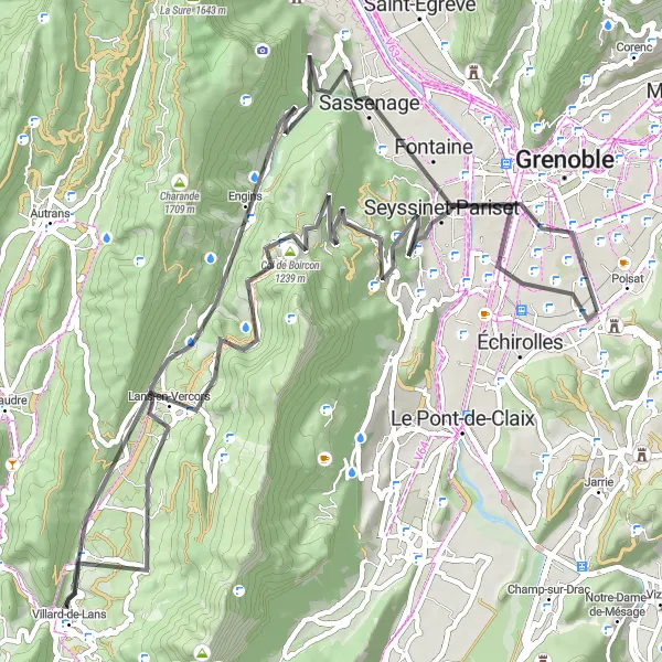 Miniatua del mapa de inspiración ciclista "Ruta de ciclismo en carretera de Eybens al Cornafion" en Rhône-Alpes, France. Generado por Tarmacs.app planificador de rutas ciclistas