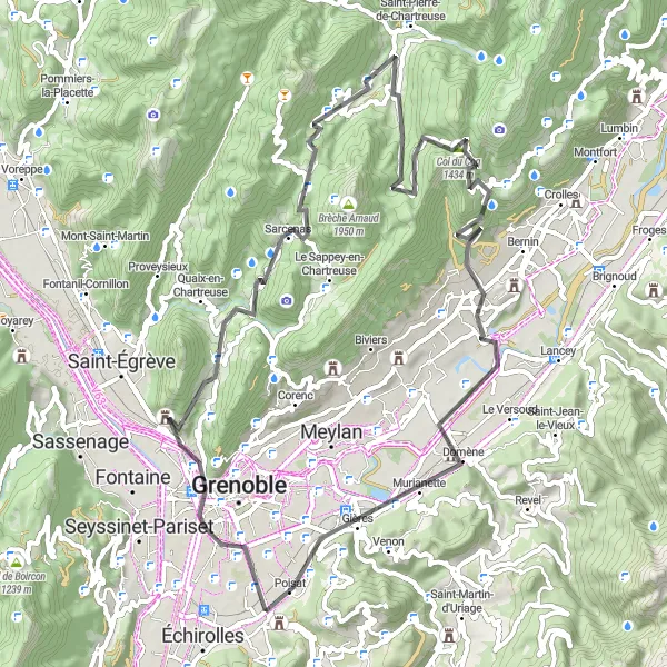 Mapa miniatúra "Cesta okolo Eybens" cyklistická inšpirácia v Rhône-Alpes, France. Vygenerované cyklistickým plánovačom trás Tarmacs.app