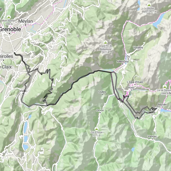 Map miniature of "Les Essarts Circular Road Route" cycling inspiration in Rhône-Alpes, France. Generated by Tarmacs.app cycling route planner