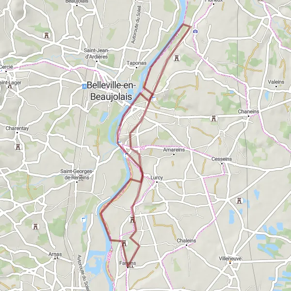 Miniatura della mappa di ispirazione al ciclismo "Rotta Culturale tra Castelli e Vigne" nella regione di Rhône-Alpes, France. Generata da Tarmacs.app, pianificatore di rotte ciclistiche