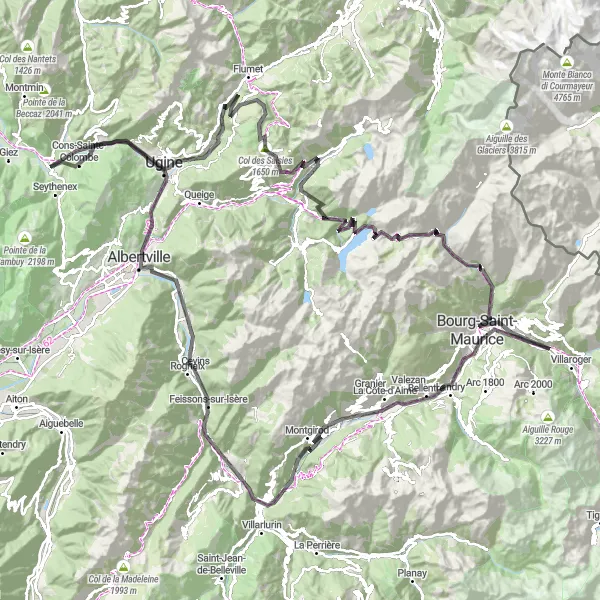 Miniatuurkaart van de fietsinspiratie "Uitdagende fietsronde van Faverges naar Aime" in Rhône-Alpes, France. Gemaakt door de Tarmacs.app fietsrouteplanner