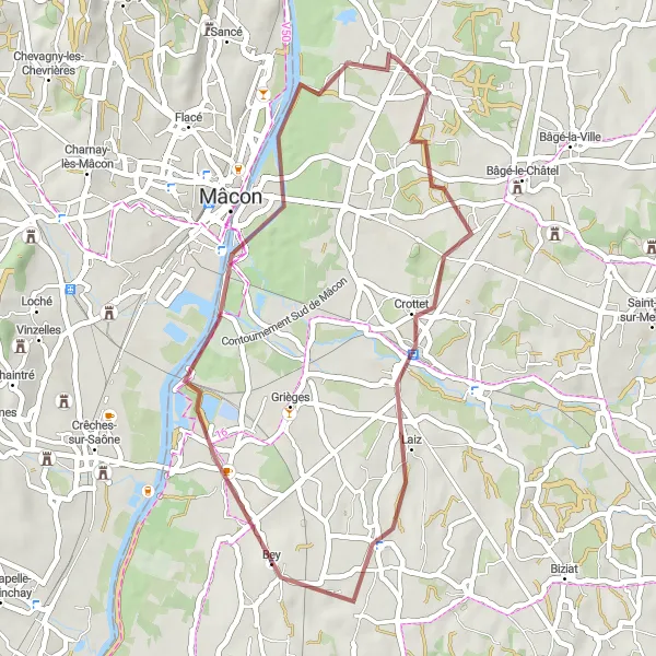 Miniatura mapy "Przejażdżka gravelowa przez Saonę" - trasy rowerowej w Rhône-Alpes, France. Wygenerowane przez planer tras rowerowych Tarmacs.app