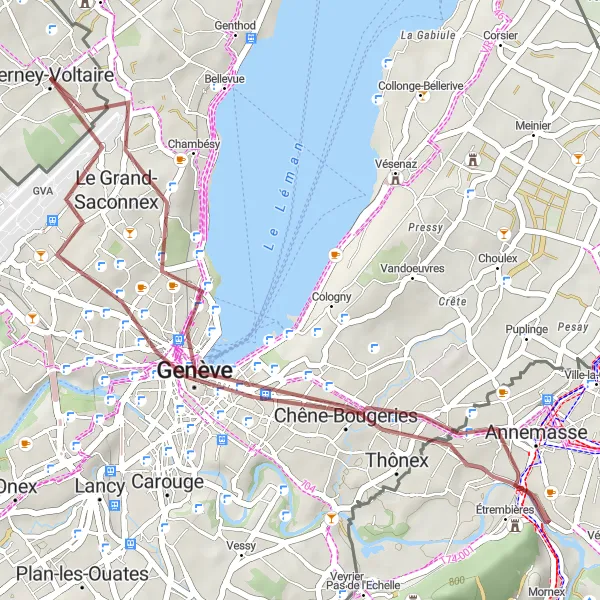 Mapa miniatúra "Gravelová trasa cez prírodu" cyklistická inšpirácia v Rhône-Alpes, France. Vygenerované cyklistickým plánovačom trás Tarmacs.app