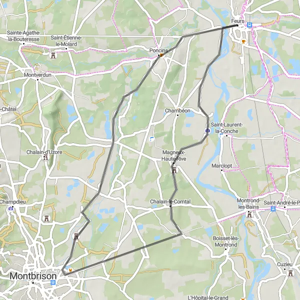 Map miniature of "Scenic Countryside Ride" cycling inspiration in Rhône-Alpes, France. Generated by Tarmacs.app cycling route planner