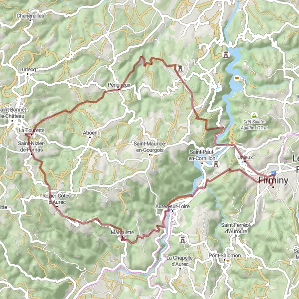 Karttaminiaatyyri "Lumoava reitti maaseudulla" pyöräilyinspiraatiosta alueella Rhône-Alpes, France. Luotu Tarmacs.app pyöräilyreittisuunnittelijalla