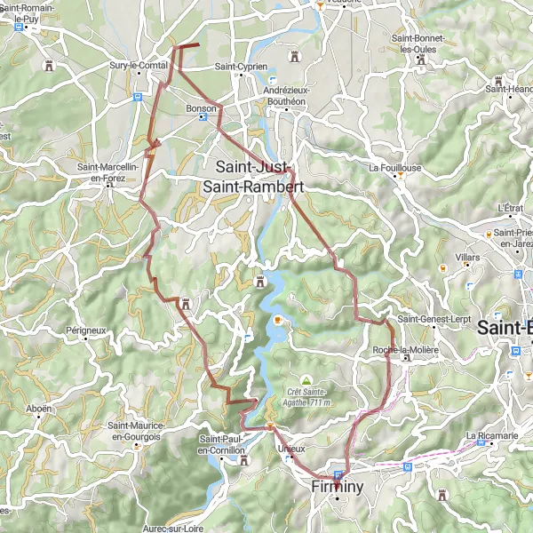 Map miniature of "The Gravel Adventure" cycling inspiration in Rhône-Alpes, France. Generated by Tarmacs.app cycling route planner