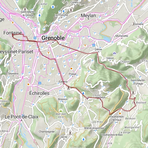 Kartminiatyr av "Grenoble till Polygone Scientifique (grusväg)" cykelinspiration i Rhône-Alpes, France. Genererad av Tarmacs.app cykelruttplanerare