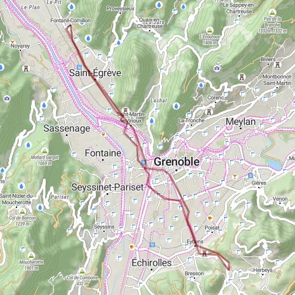 Mapa miniatúra "Gravelová cesta plná dobrodružstva" cyklistická inšpirácia v Rhône-Alpes, France. Vygenerované cyklistickým plánovačom trás Tarmacs.app