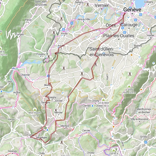 Map miniature of "Frangy Gravel Loop" cycling inspiration in Rhône-Alpes, France. Generated by Tarmacs.app cycling route planner