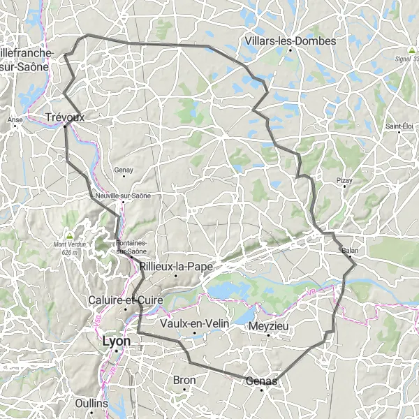 Map miniature of "Hills and Panoramic Views" cycling inspiration in Rhône-Alpes, France. Generated by Tarmacs.app cycling route planner