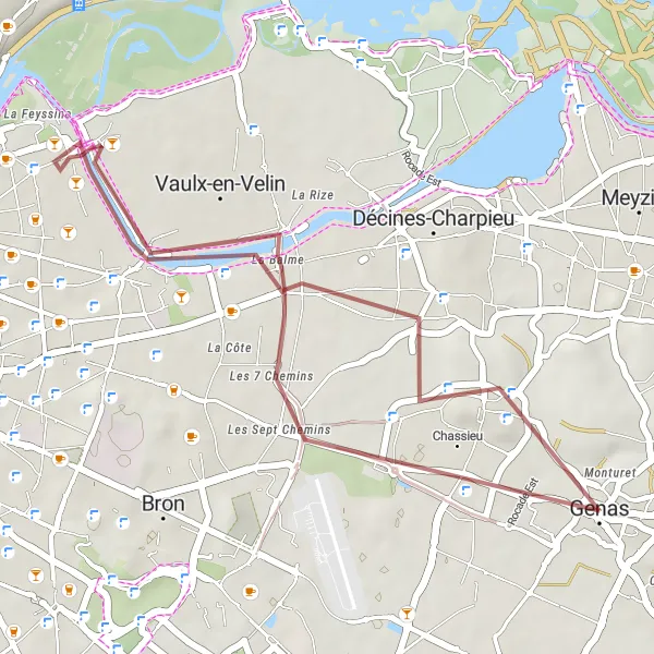 Karttaminiaatyyri "Genasin ympäripyöräily - Hiekka" pyöräilyinspiraatiosta alueella Rhône-Alpes, France. Luotu Tarmacs.app pyöräilyreittisuunnittelijalla