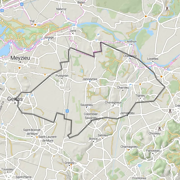 Karttaminiaatyyri "Genasin ympäripyöräily - Maantie" pyöräilyinspiraatiosta alueella Rhône-Alpes, France. Luotu Tarmacs.app pyöräilyreittisuunnittelijalla