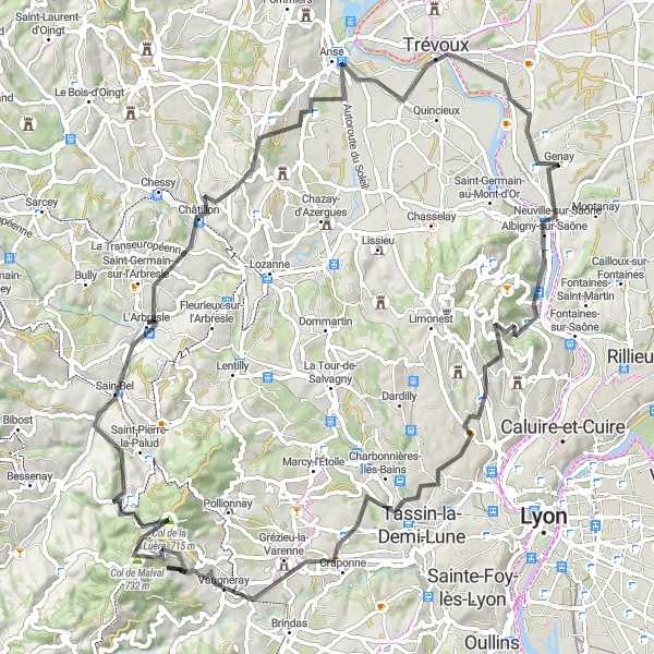 Karten-Miniaturansicht der Radinspiration "Anspruchsvolle Radtour mit atemberaubendem Panorama" in Rhône-Alpes, France. Erstellt vom Tarmacs.app-Routenplaner für Radtouren