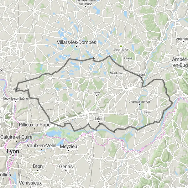 Karten-Miniaturansicht der Radinspiration "Große Radtour durch die Umgebung" in Rhône-Alpes, France. Erstellt vom Tarmacs.app-Routenplaner für Radtouren