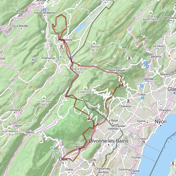 Karten-Miniaturansicht der Radinspiration "Abenteuerliche Gravel-Tour durch die Natur" in Rhône-Alpes, France. Erstellt vom Tarmacs.app-Routenplaner für Radtouren