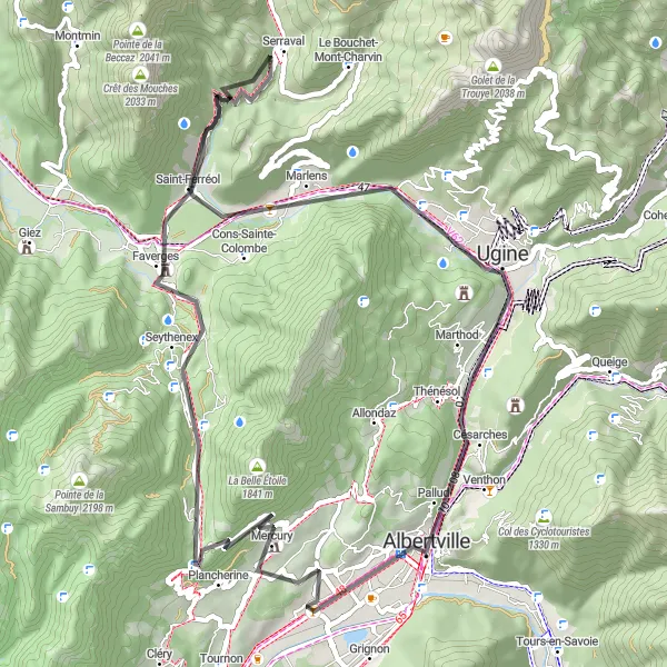 Miniatura della mappa di ispirazione al ciclismo "Gilly-sur-Isère - Roc de Viuz" nella regione di Rhône-Alpes, France. Generata da Tarmacs.app, pianificatore di rotte ciclistiche