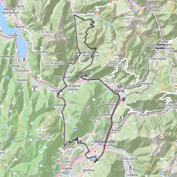 Kartminiatyr av "Utmanande vägcykling i Rhône-Alperna" cykelinspiration i Rhône-Alpes, France. Genererad av Tarmacs.app cykelruttplanerare