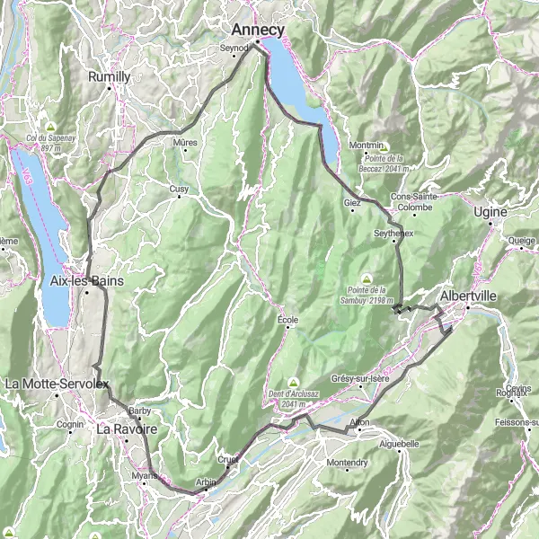 Kartminiatyr av "Grignon - Albertville - Annecy - Grignon" cykelinspiration i Rhône-Alpes, France. Genererad av Tarmacs.app cykelruttplanerare