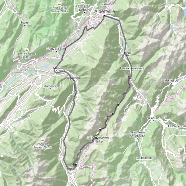 Miniatura della mappa di ispirazione al ciclismo "Giro ciclistico di Grignon - Scorcio sulle montagne" nella regione di Rhône-Alpes, France. Generata da Tarmacs.app, pianificatore di rotte ciclistiche